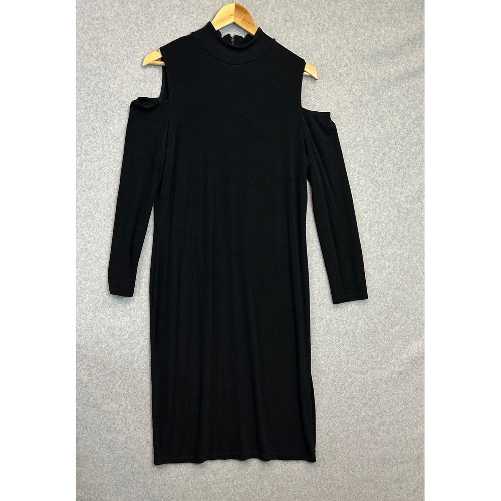 Chico's Travelers Dress Black Cold Shoulder Mock Neck Stretch Women Size 2 Large